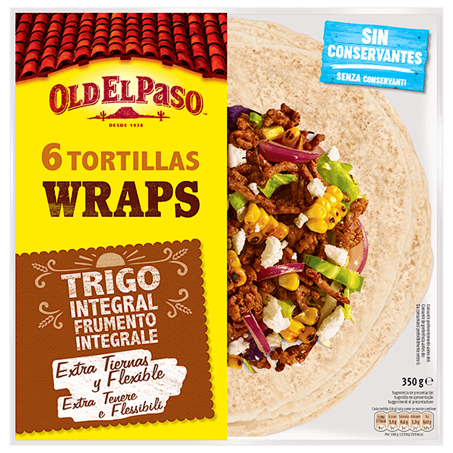 una confezione da 6 tortillas integrali Old El Paso, 350 g